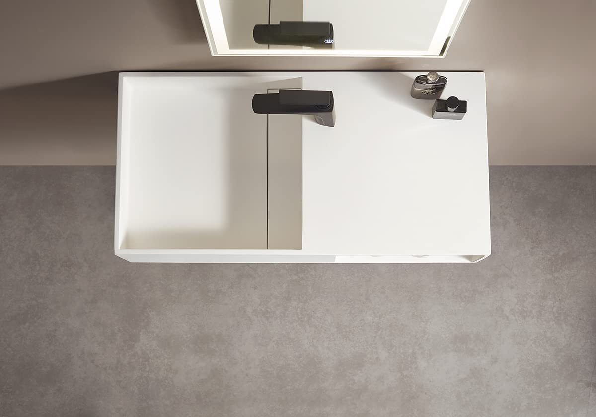 Serene Valley Bathroom Floating Vanity, 32" Wall-Mount Sink with Side Faucet and Storage Space, Solid Surface Material in Matte White, SVWS615-32WH-Serene Valley
