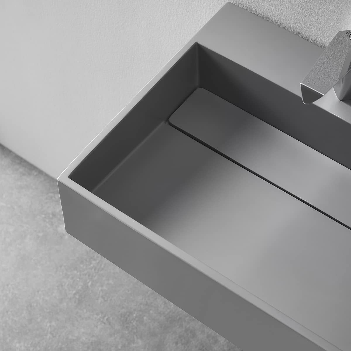 Serene Valley Floating or Countertop Bathroom Sink, Large Square Sink with Hidden Drain, 40" Solid Surface Material in Matte Gray, SVWS614-40GR-Serene Valley