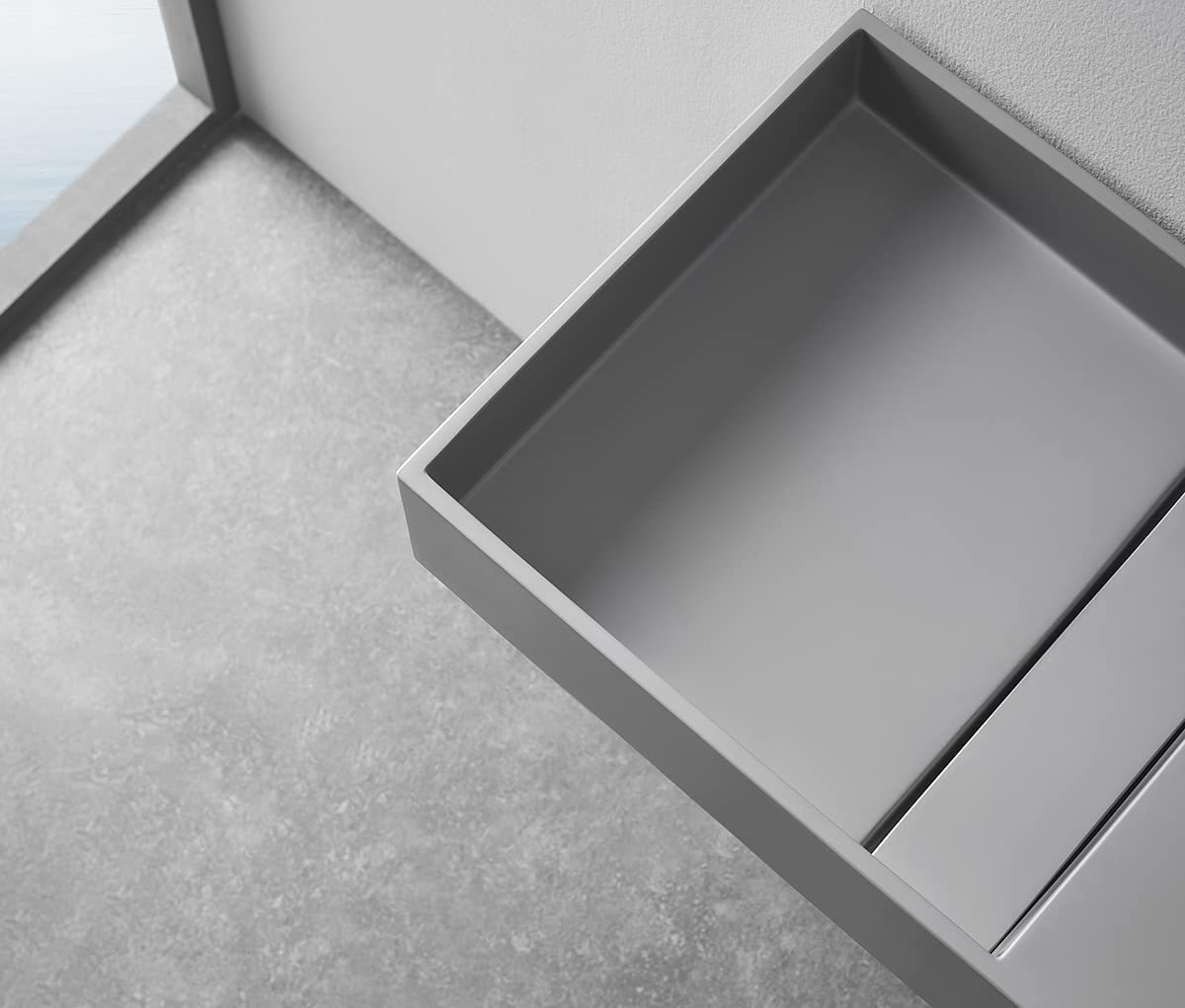 Serene Valley Floating or Countertop Bathroom Double Sink, Two Faucet Holes with Hidden Drain Design, 40" Solid Surface Material in Matte Gray, SVWS608-40GR-Serene Valley