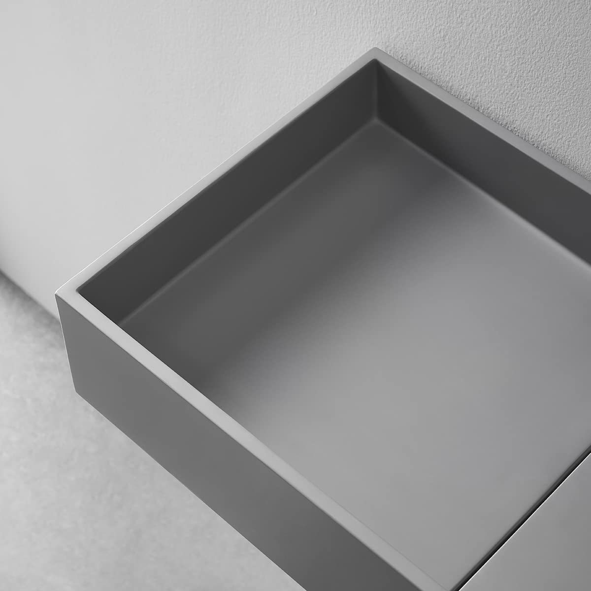 Serene Valley Floating or Countertop Bathroom Sink, Side Faucet with Square Sink and Hidden Drain, 32" Solid Surface Material in Matte Gray, SVWS613-32GR-Serene Valley