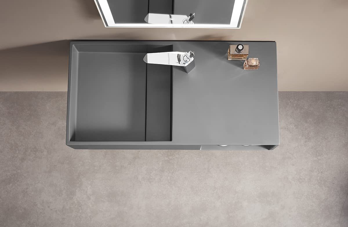 Serene Valley Bathroom Floating Vanity, 32" Wall-Mount Sink with Side Faucet and Storage Space, Solid Surface Material in Matte Gray, SVWS615-32GR-Serene Valley