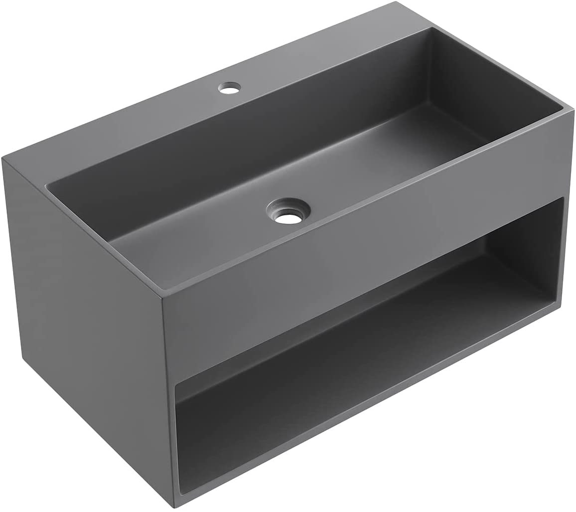 Serene Valley Bathroom Floating Vanity, 32" Wall-Mount Sink with Built-in Towel Space, Solid Surface Material in Matte Gray, SVWS607-32GR-Serene Valley