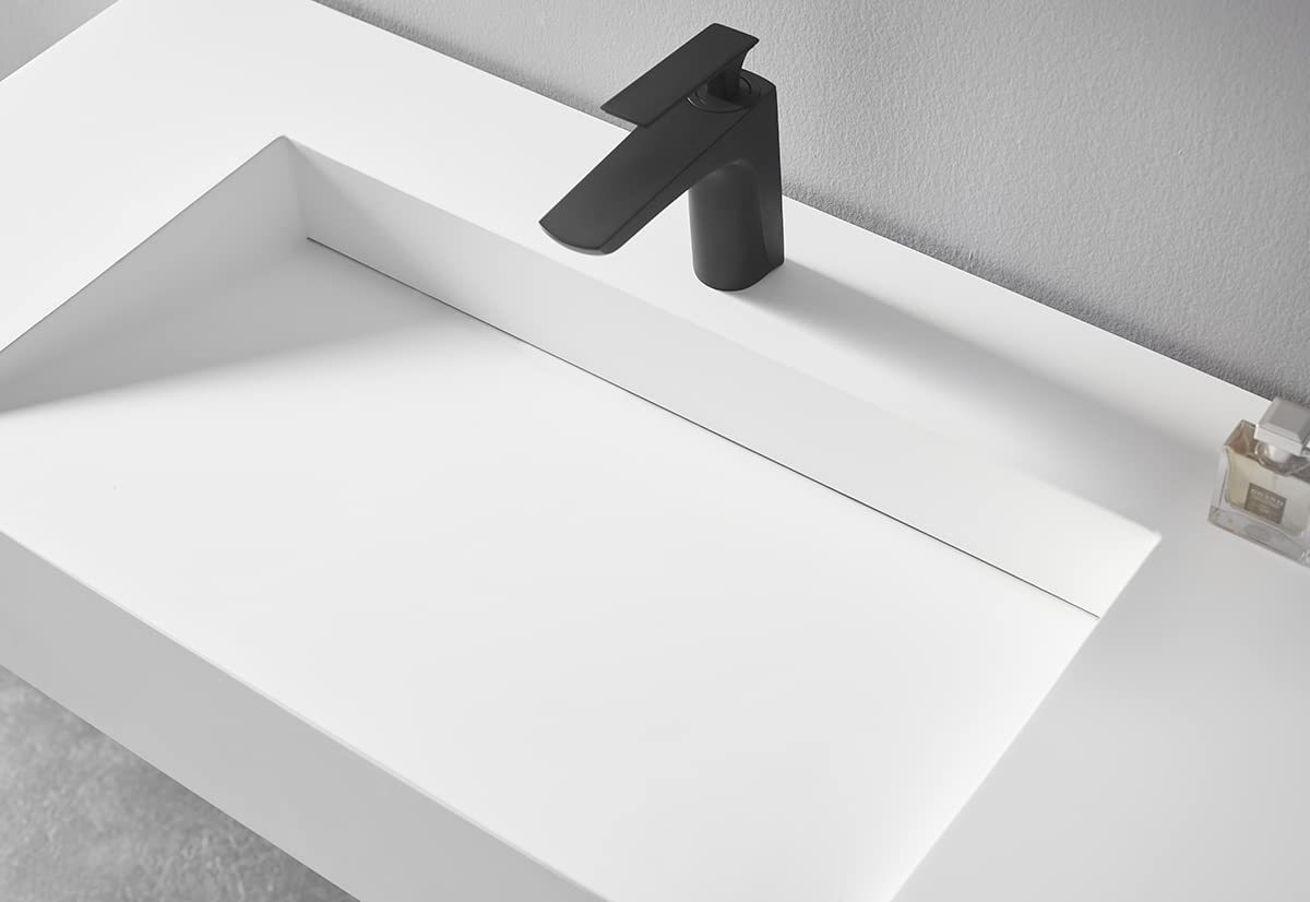Serene Valley Floating or Countertop Bathroom Sink, Special Wedge with Hidden Drain Design, 40" Solid Surface Material in Matte White, SVWS611-40WH-Serene Valley