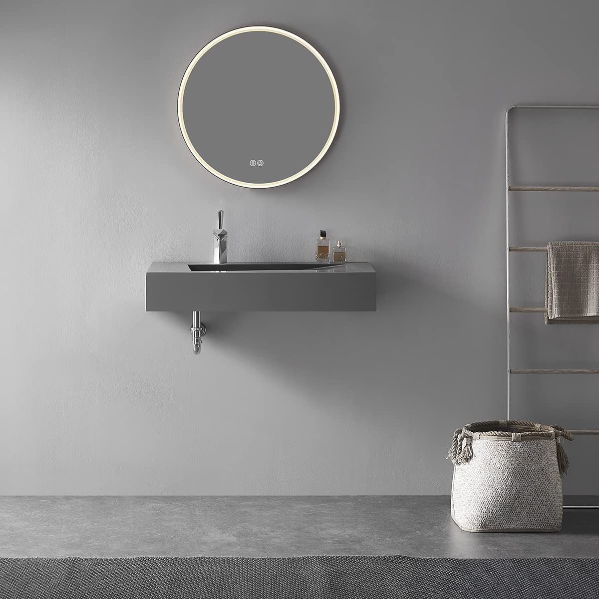 Serene Valley Floating or Countertop Bathroom Sink, Unique Diamond Sink with Hidden Drain, 36" Solid Surface Material in Matte Gray, SVWS610-36GR-Serene Valley