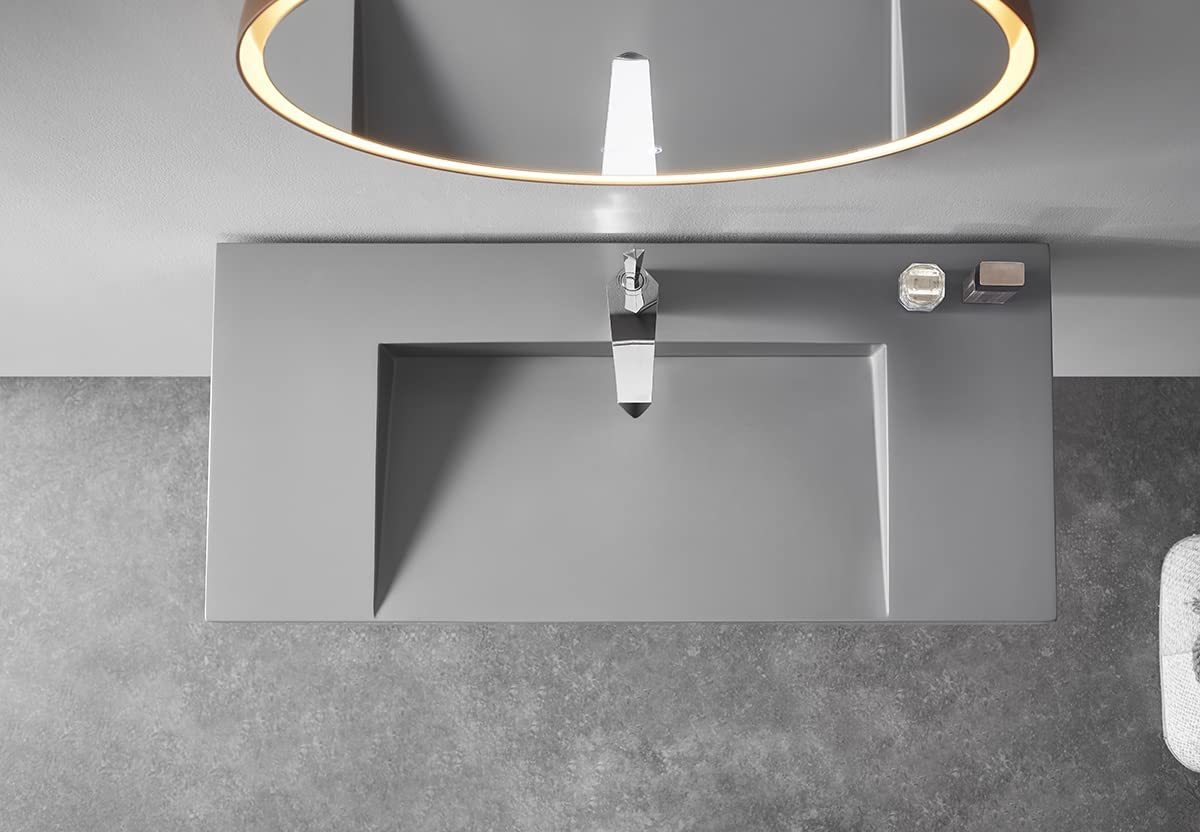 Serene Valley Floating or Countertop Bathroom Sink, Special Wedge with Hidden Drain Design, 40" Solid Surface Material in Matte Gray, SVWS611-40GR-Serene Valley