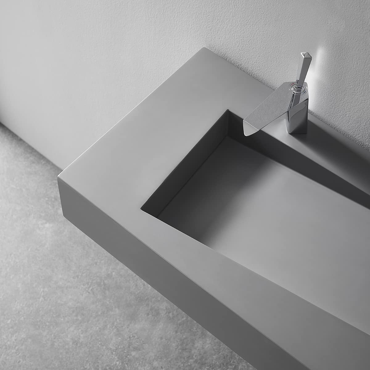 Serene Valley Floating or Countertop Bathroom Sink, Unique Diamond Sink with Hidden Drain, 36" Solid Surface Material in Matte Gray, SVWS610-36GR-Serene Valley