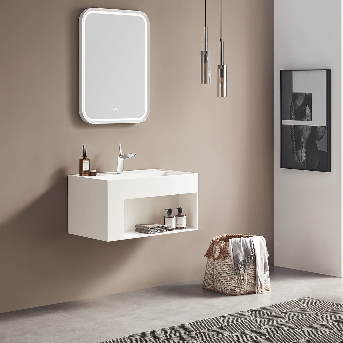 Serene Valley Bathroom Floating Vanity, 40" Wall-Mount Sink with Large Storage Space and Pop-Up Strainer, Solid Surface Material in Matte White, SVWS609-40WH-Serene Valley