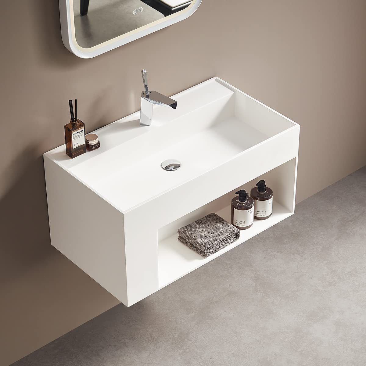 Serene Valley Bathroom Floating Vanity, 40" Wall-Mount Sink with Large Storage Space and Pop-Up Strainer, Solid Surface Material in Matte White, SVWS609-40WH-Serene Valley