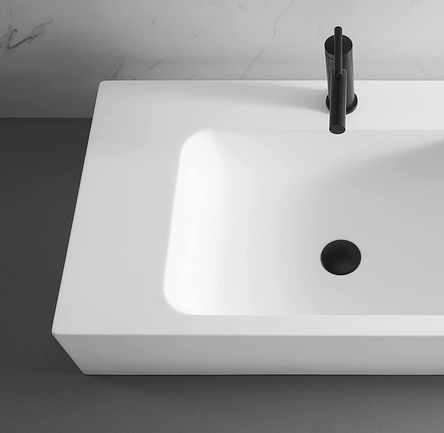 Serene Valley Bathroom Sink, Wall-Mount or On Countertop, 47" with Square Sink and Flat Space, Single Faucet Hole, Solid Surface Material in Matte White-Serene Valley