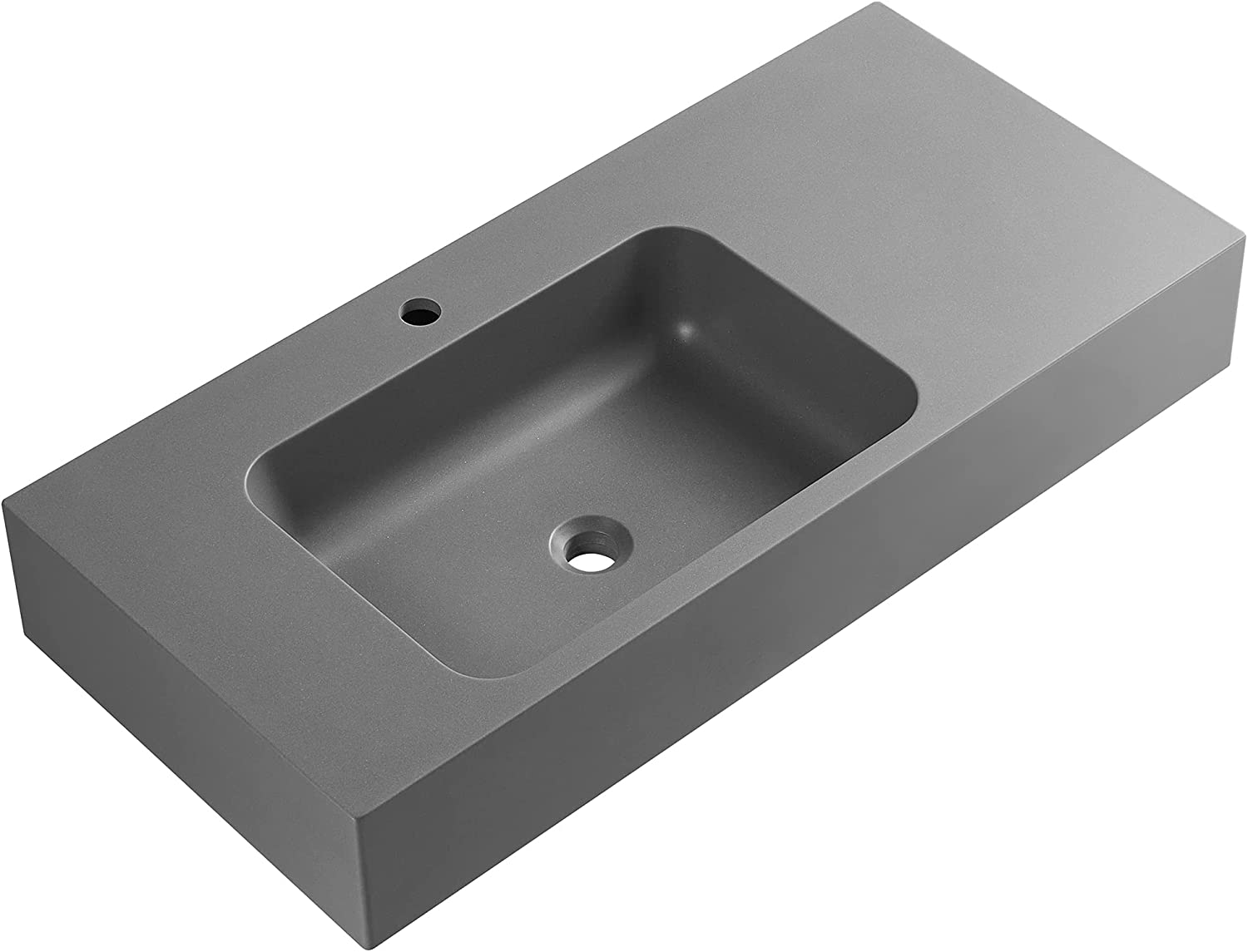 Serene Valley Bathroom Sink, Wall-Mount or On Countertop, 47" with Square Sink and Flat Space, Single Faucet Hole, Premium Granite Material in Gray-Serene Valley