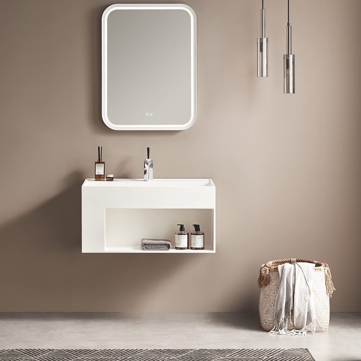 Serene Valley Bathroom Floating Vanity, 40" Wall-Mount Sink with Large Storage Space and Pop-Up Strainer, Solid Surface Material in Matte White, SVWS609-40WH-Serene Valley