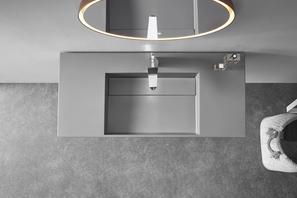 Serene Valley Floating or Countertop Bathroom Sink, Classic Square Sink with Hidden Drain Design, 32" Solid Surface Material in Matte GR, SVWS612-32GR-Serene Valley