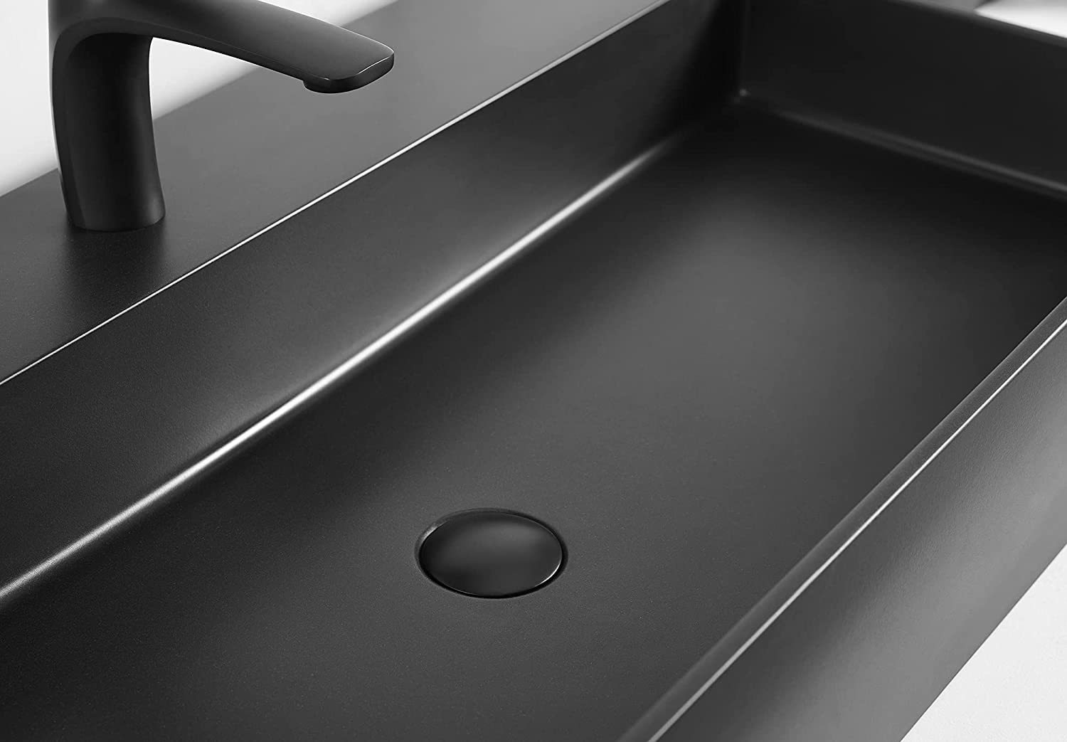 Serene Valley Bathroom Sink, Wall-Mount Install or On Countertop, 47" with Single Faucet Hole, Premium Granite Material in Matte Black-Serene Valley