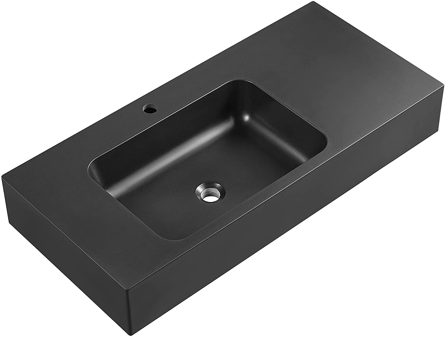 Serene Valley Bathroom Sink, Wall-Mount or On Countertop, 47" with Square Sink and Flat Space, Single Faucet Hole, Premium Granite Material in Matte Black-Serene Valley