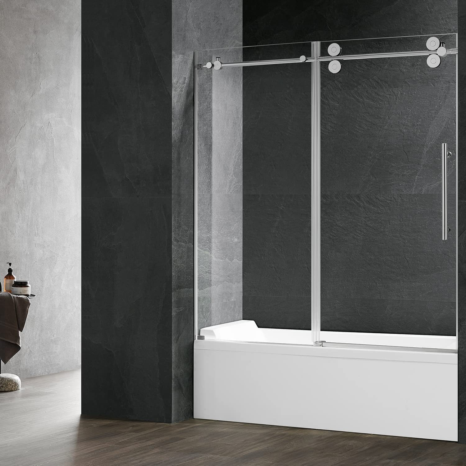 Serene Valley SVSD5001-6066CH Big Roller Frameless Sliding Shower Door - Superclear 3/8" Tempered Glass - 304 Stainless Steel Hardware in Chrome 56"- 60"W x 66"H-Serene Valley