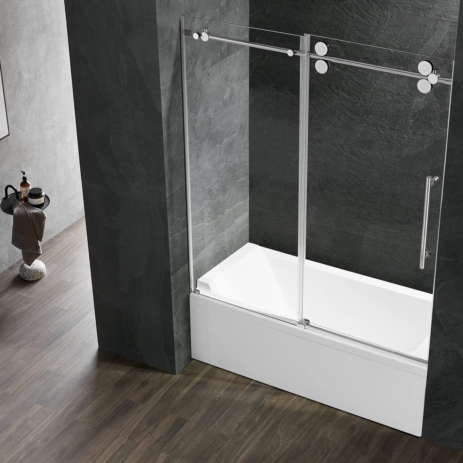 Serene Valley SVSD5001-6066CH Big Roller Frameless Sliding Shower Door - Superclear 3/8" Tempered Glass - 304 Stainless Steel Hardware in Chrome 56"- 60"W x 66"H-Serene Valley