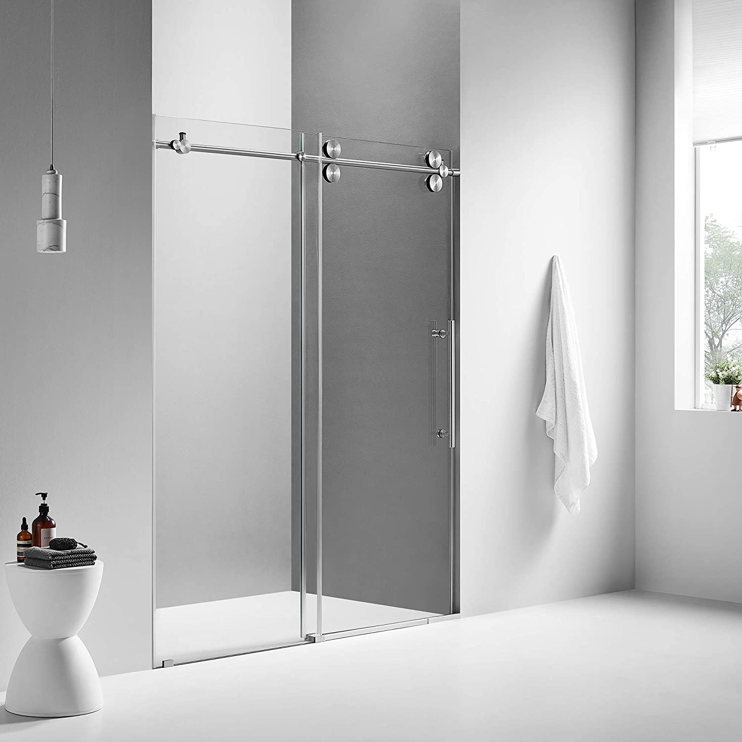 Serene Valley SVSD5001-6874BN Big Roller Frameless Sliding Shower Door - Superclear 3/8" Tempered Glass - 304 Stainless Steel Hardware in Brushed Nickel 64"- 68"W x 74"H-Serene Valley