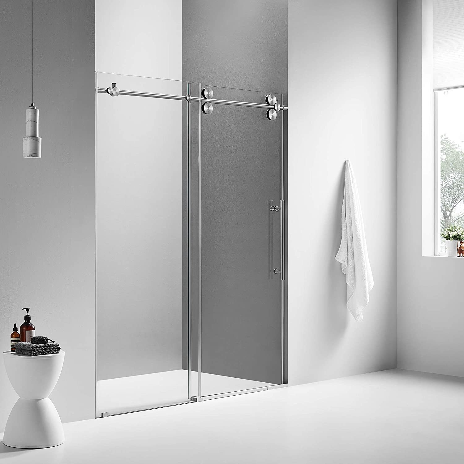 Serene Valley SVSD5001-4874BN Big Roller Frameless Sliding Shower Door - Superclear 3/8" Tempered Glass - 304 Stainless Steel Hardware in Brushed Nickel 44"- 48"W x 74"H-Serene Valley