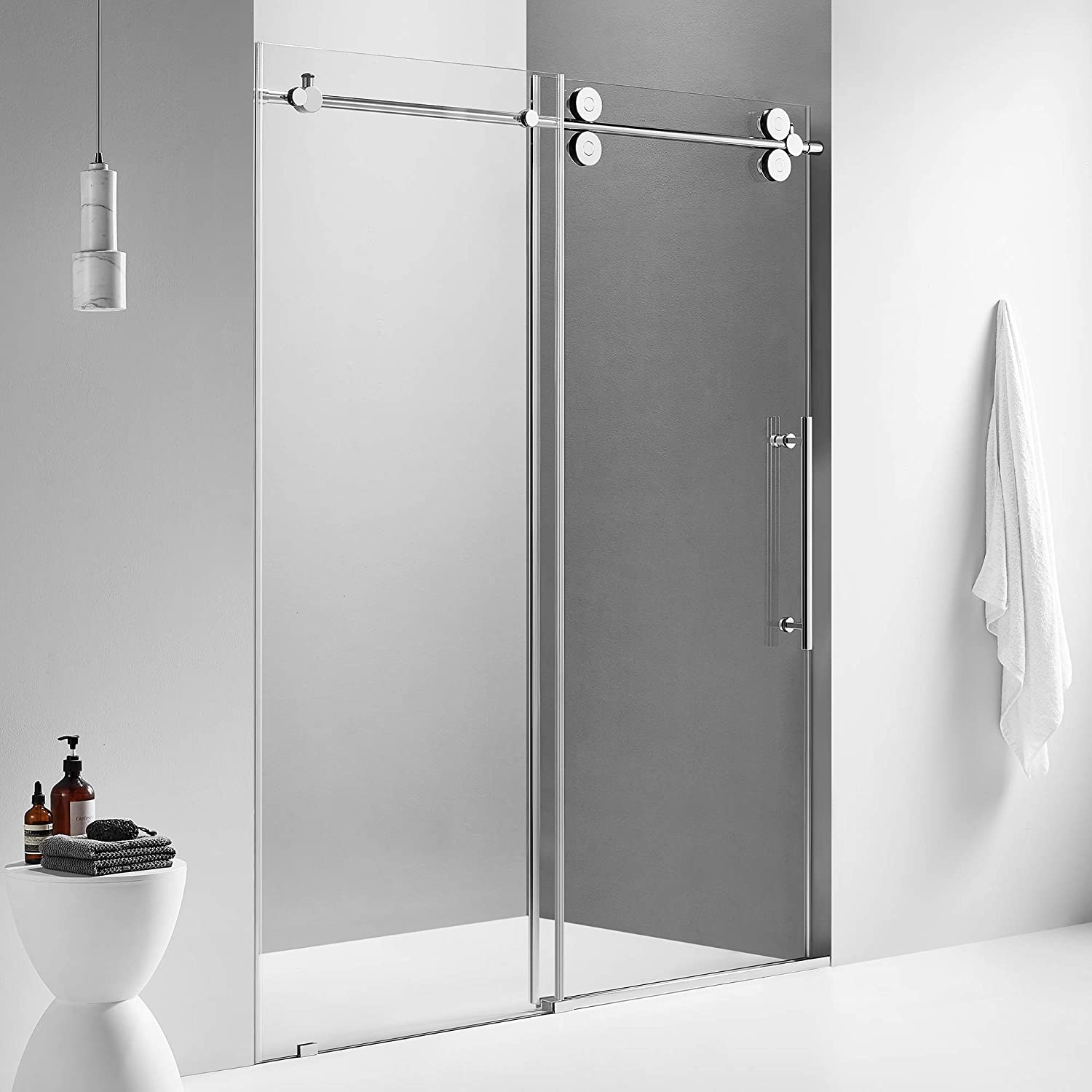 Serene Valley SVSD5001-6874CH Big Roller Frameless Sliding Shower Door - Superclear 3/8" Tempered Glass - 304 Stainless Steel Hardware in Chrome 64"- 68"W x 74"H-Serene Valley