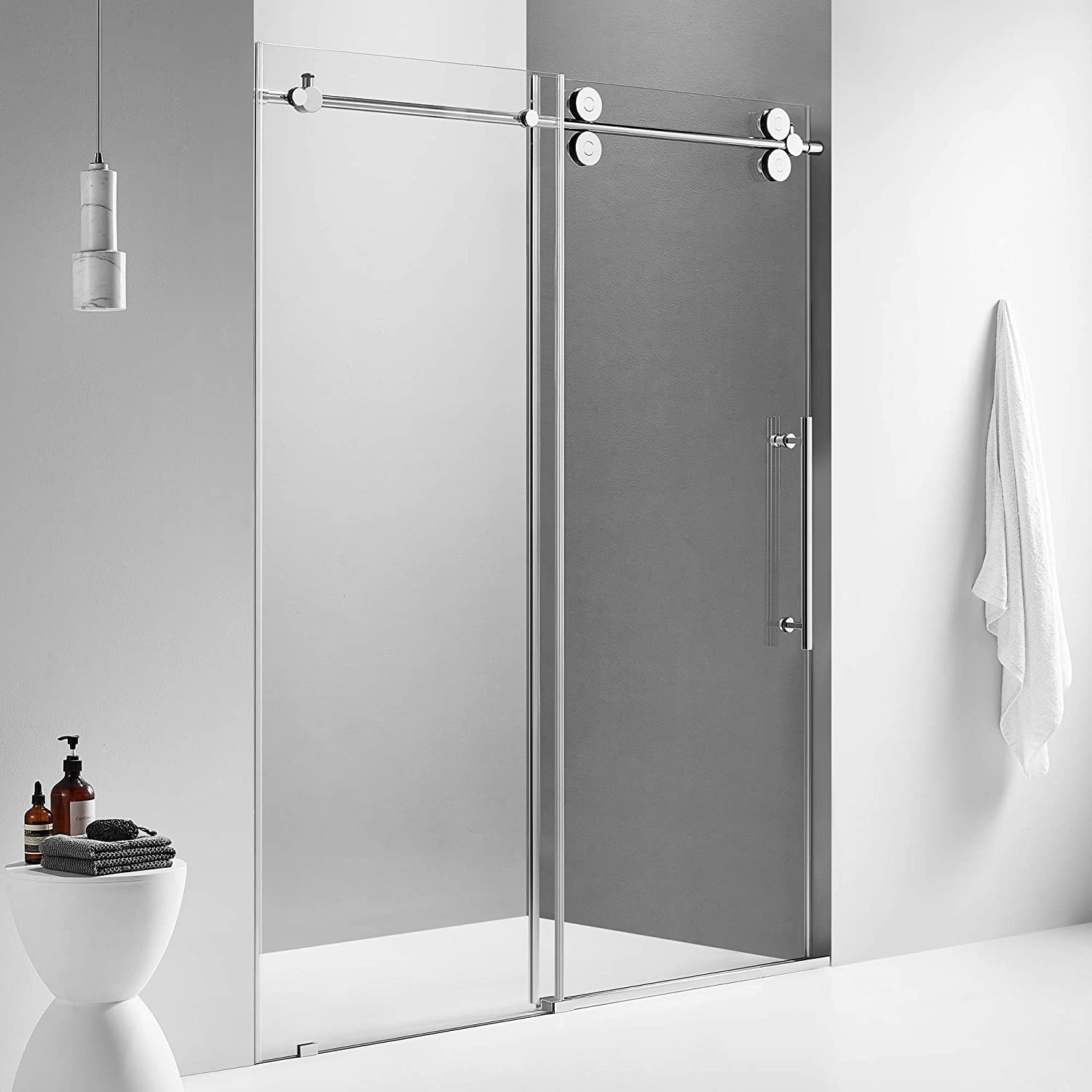 Serene Valley SVSD5001-6874CH Big Roller Frameless Sliding Shower Door - Superclear 3/8" Tempered Glass - 304 Stainless Steel Hardware in Chrome 64"- 68"W x 74"H-Serene Valley