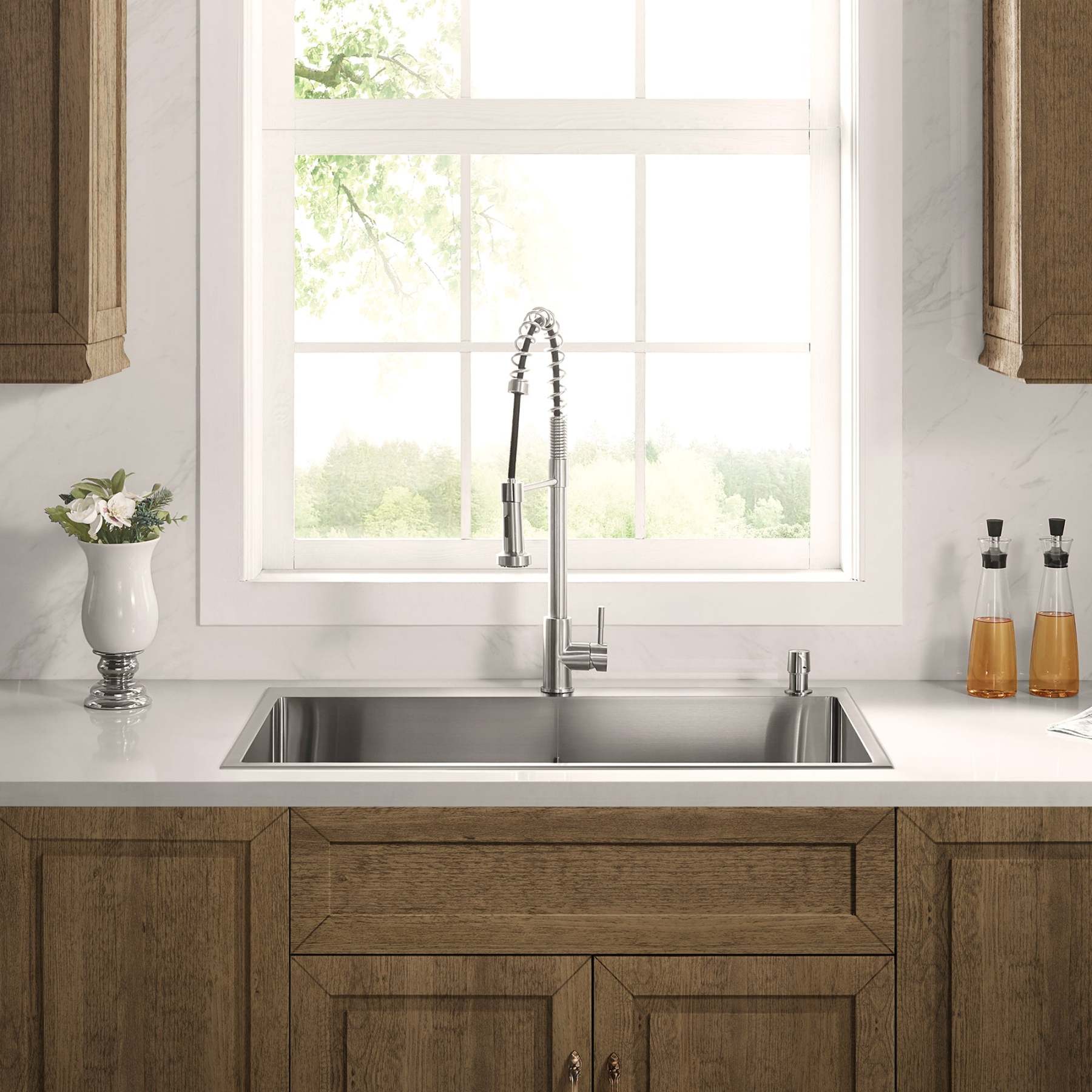 Stainless Steel 36-in. Double Bowl Drop-in or Undermount Kitchen Sink with Thin Divider DDG3622R-Serene Valley