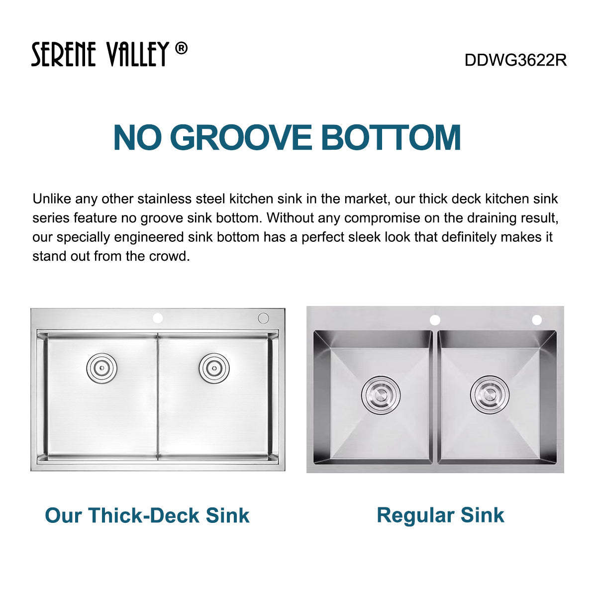 Serene Valley Workstation Kitchen Sink, 36-inch Thick-Deck Dual Mount, Cutting Board, Unique Thin Divider and Heavy-Duty Grids DDWG3622R-Serene Valley