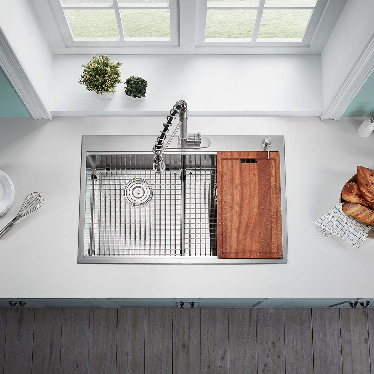 Serene Valley Workstation Kitchen Sink, 36-inch Thick-Deck Dual Mount, Cutting Board, Unique Thin Divider and Heavy-Duty Grids DDWG3622R-Serene Valley