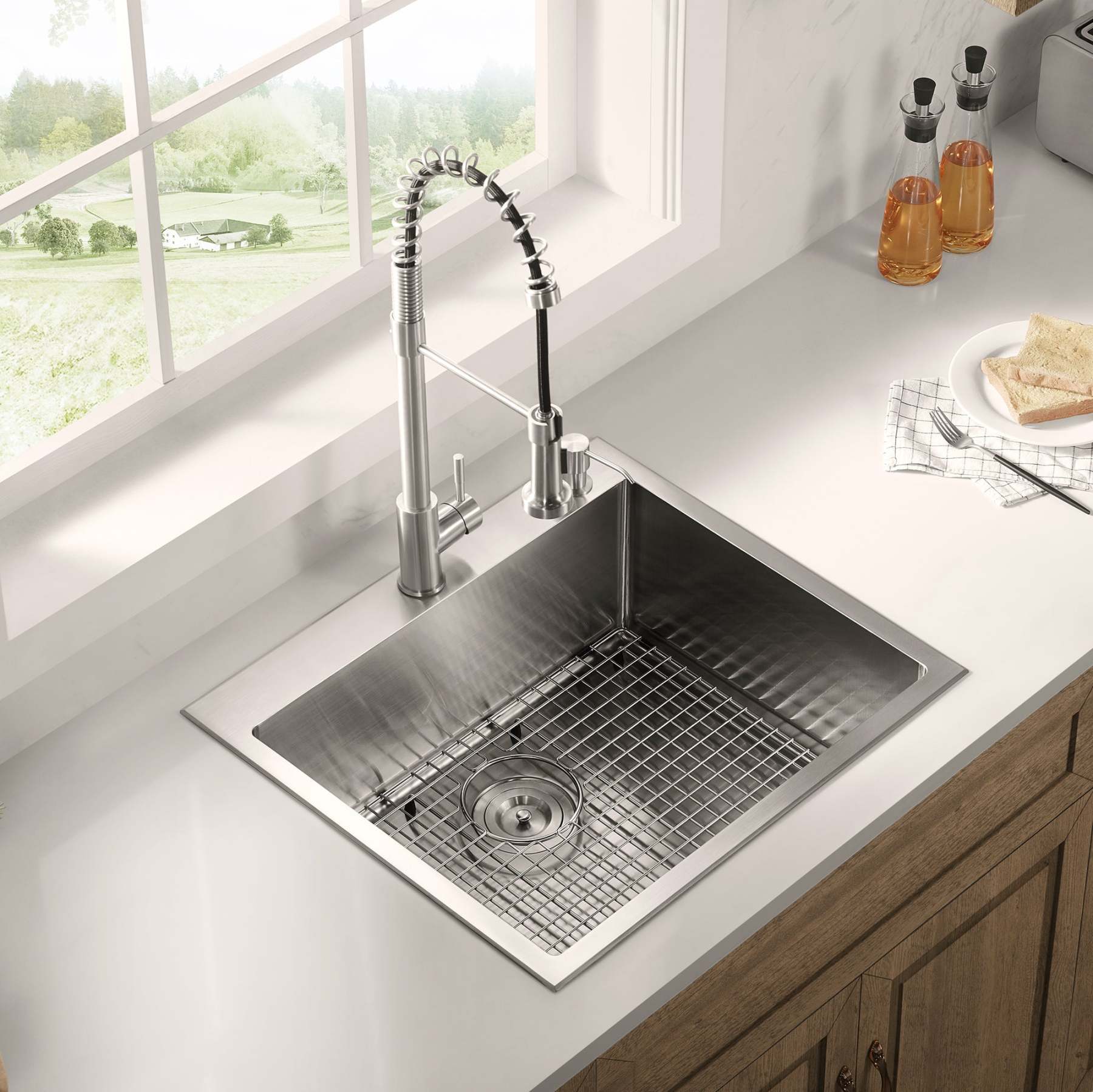 Stainless Steel 25-in. Single Bowl Drop-in or Undermount Kitchen Sink with Thick Deck and Grid, DS2522R-Serene Valley