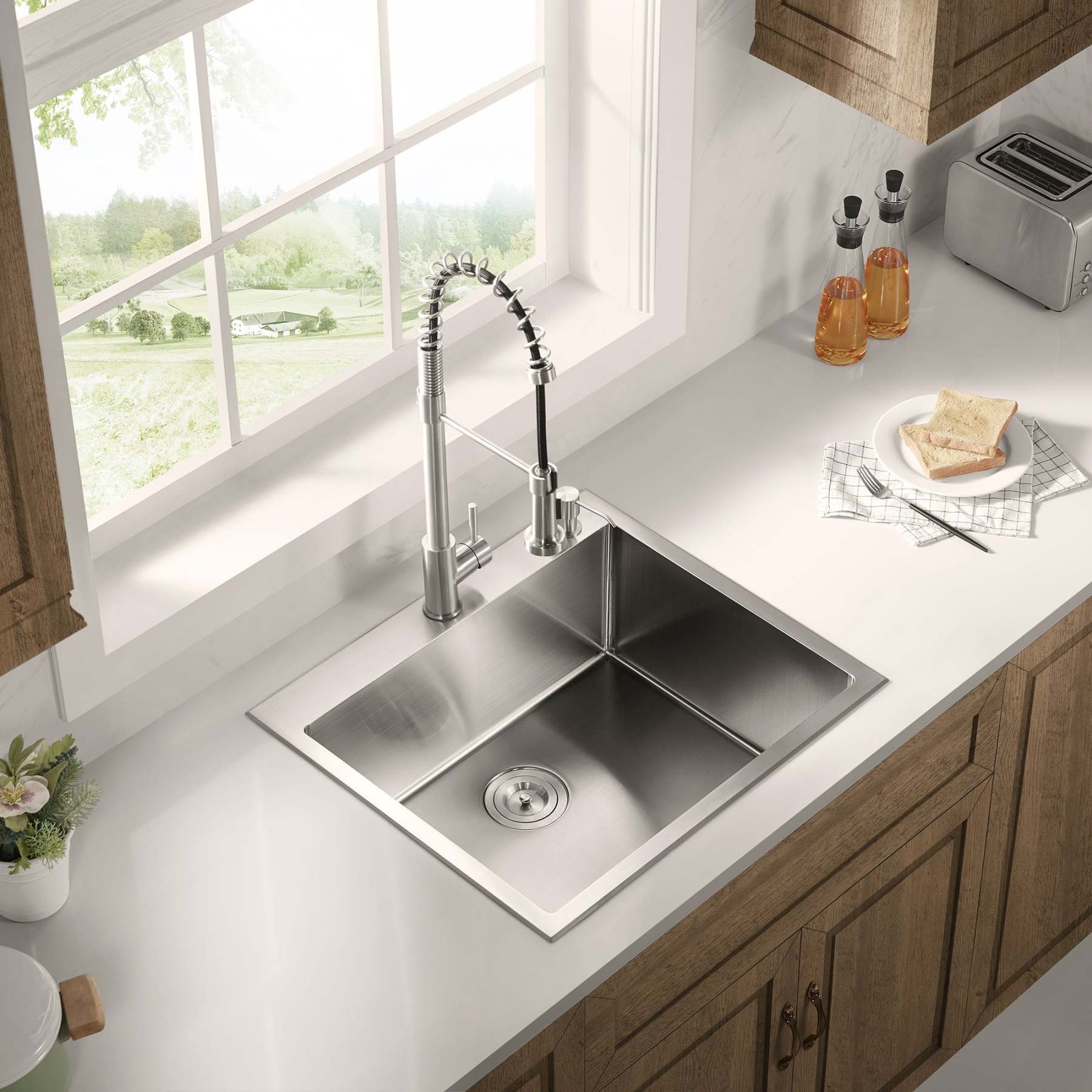 Stainless Steel 25-in. Single Bowl Drop-in or Undermount Kitchen Sink with Thick Deck and Grid, DS2522R-Serene Valley