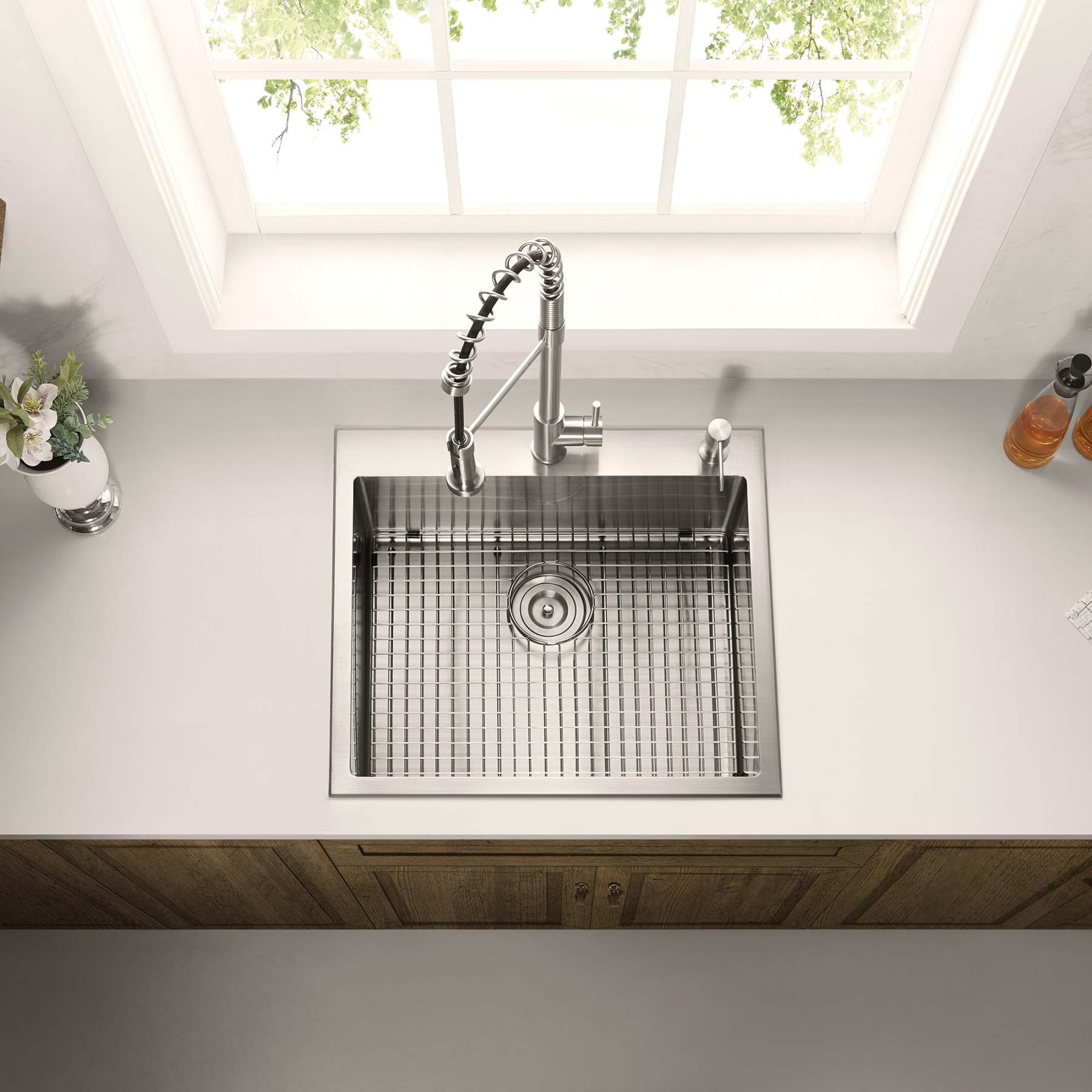 Stainless Steel 25-in. Single Bowl Drop-in or Undermount Kitchen Sink with Thick Deck and Grid, DS2522R-Serene Valley
