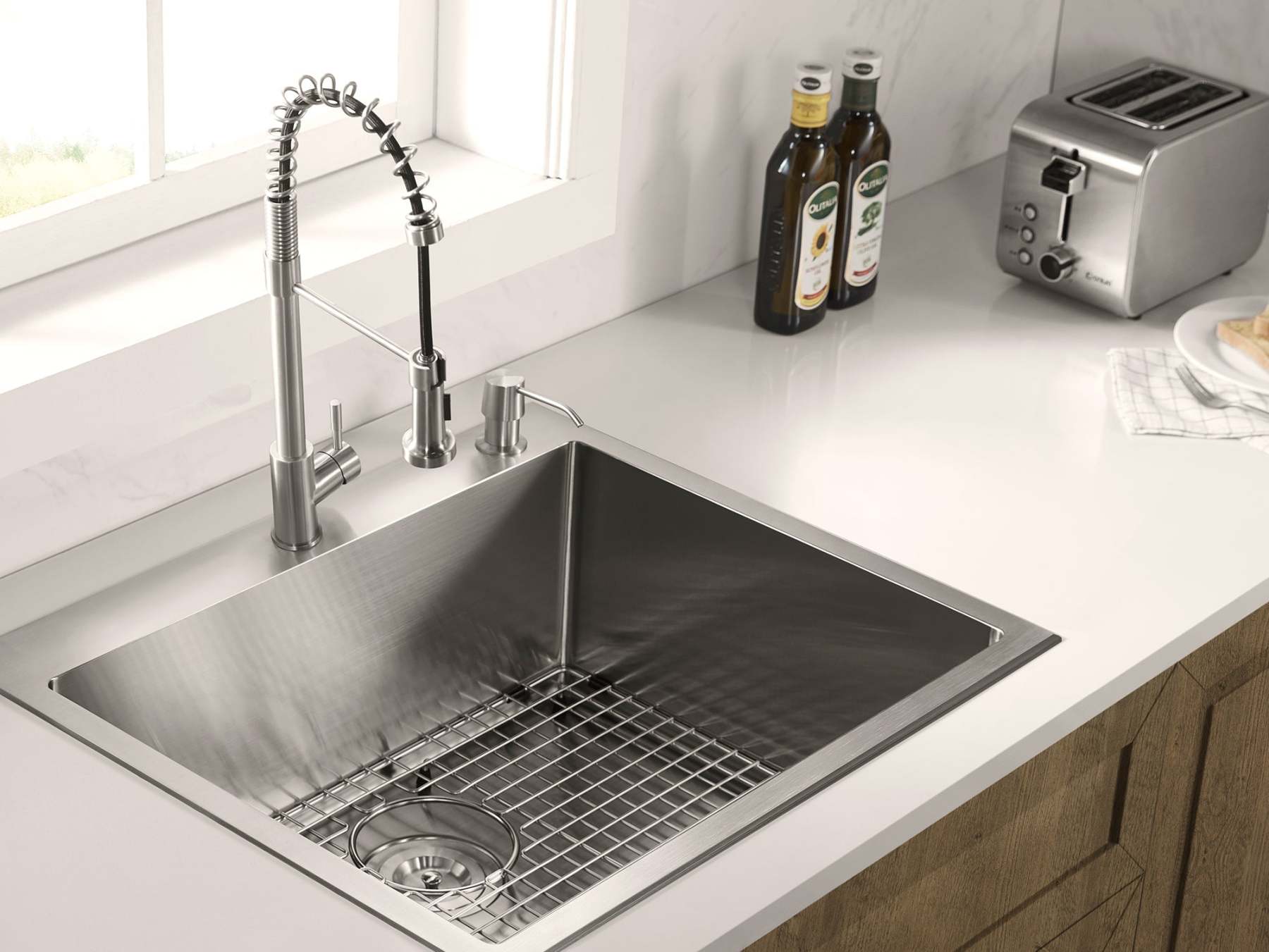 Stainless Steel 25-in. Single Bowl Drop-in or Undermount Kitchen Sink with Thick Deck and Grid, DS2522R-Serene Valley