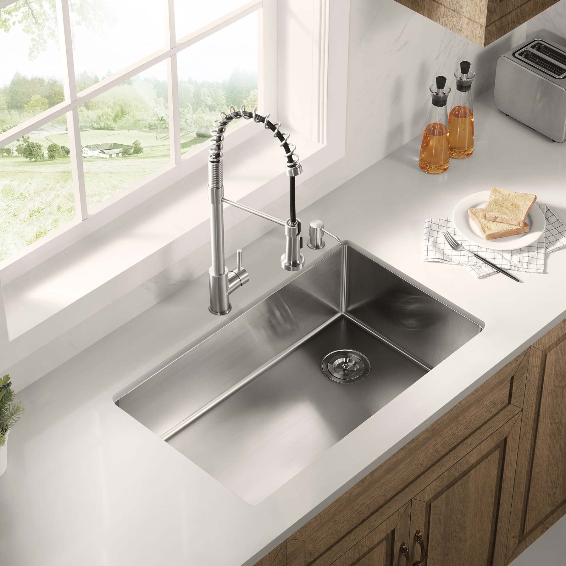 Stainless Steel 32-in. Single Bowl Drop-in or Undermount Kitchen Sink with Corner Drain and Grid, DS3222R-Serene Valley