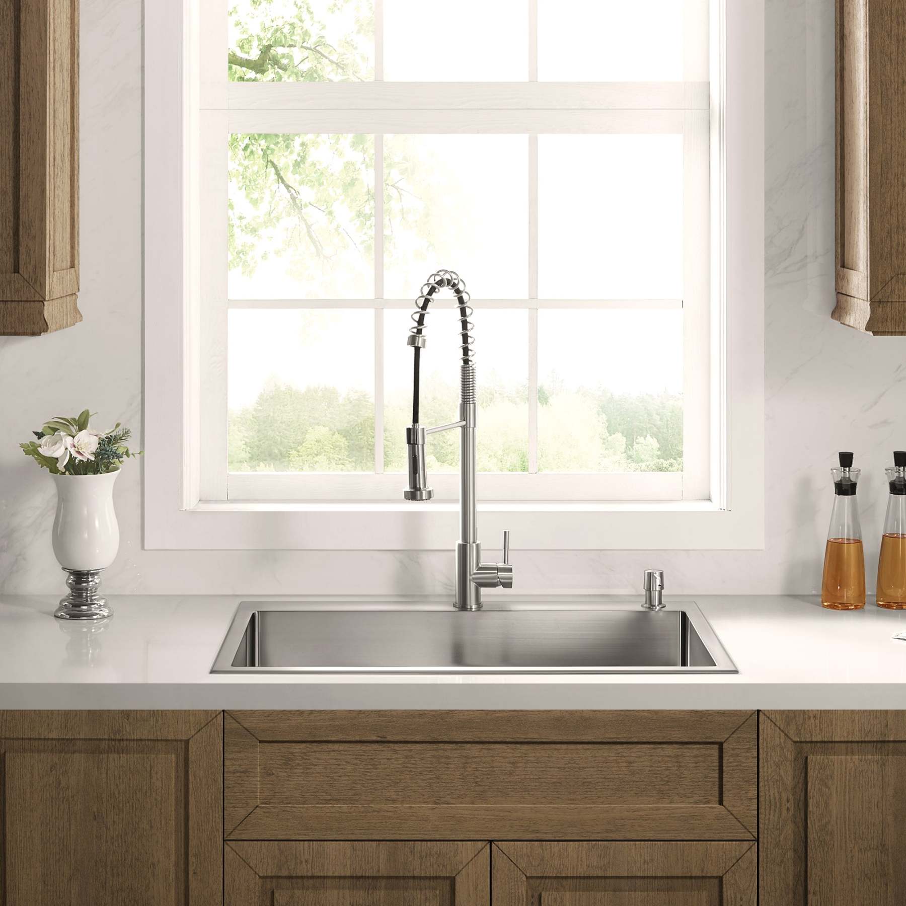Stainless Steel 32-in. Single Bowl Drop-in or Undermount Kitchen Sink with Corner Drain and Grid, DS3222R-Serene Valley