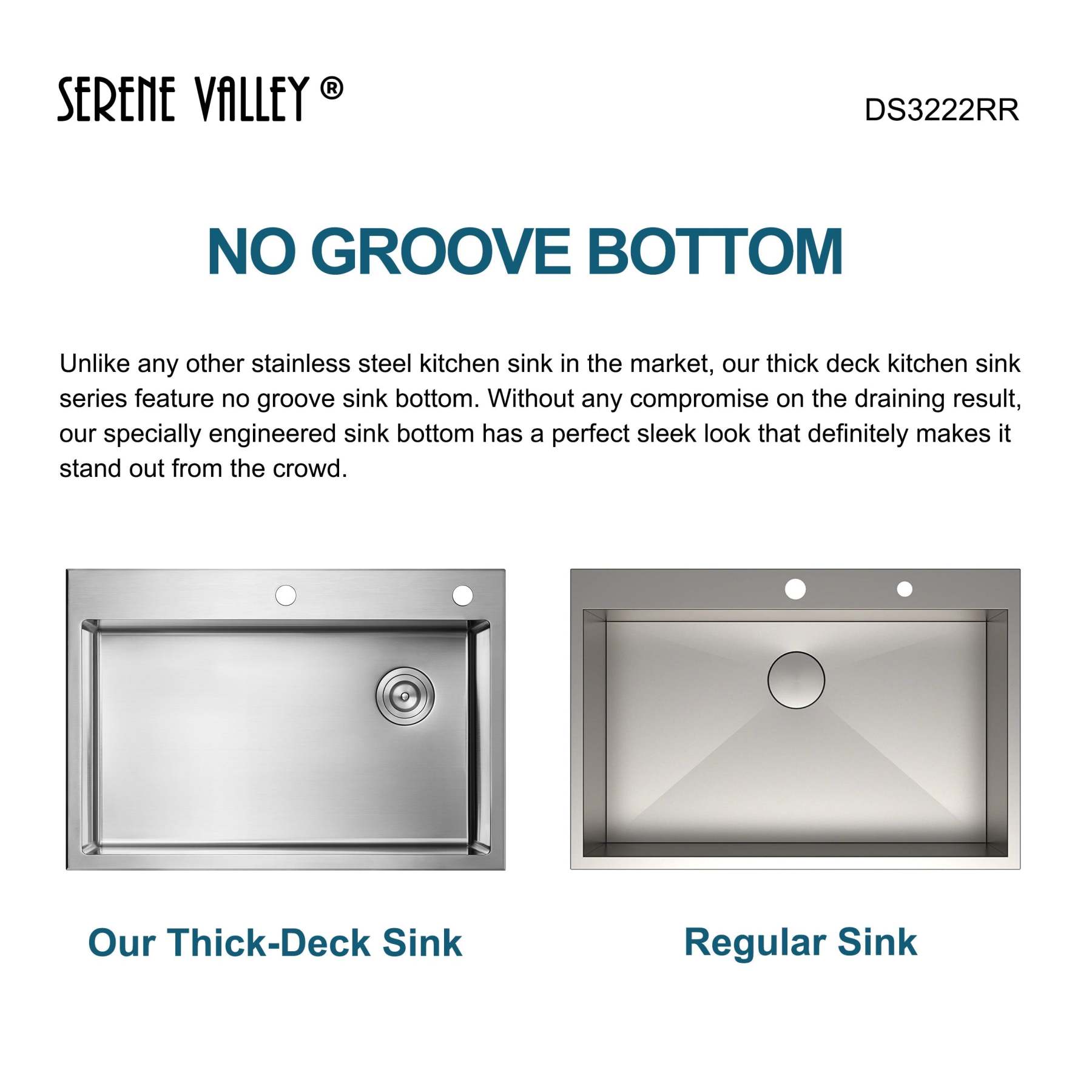 Stainless Steel 32-in. Single Bowl Drop-in or Undermount Kitchen Sink with Corner Drain and Grid, DS3222R-Serene Valley