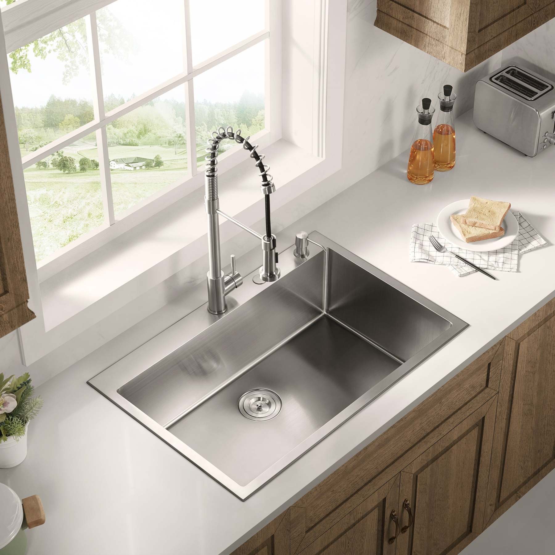Stainless Steel 33-in. Single Bowl Drop-in or Undermount Kitchen Sink with Thick Deck and Grid, DS3322R-Serene Valley