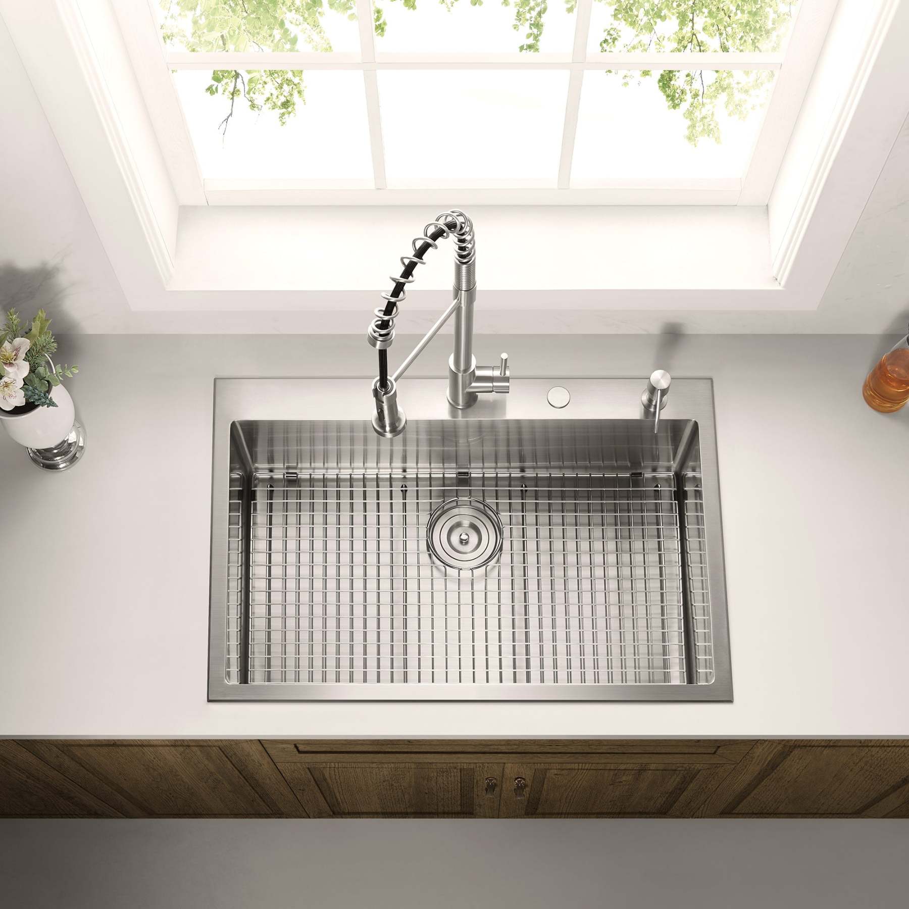 Stainless Steel 33-in. Single Bowl Drop-in or Undermount Kitchen Sink with Thick Deck and Grid, DS3322R-Serene Valley