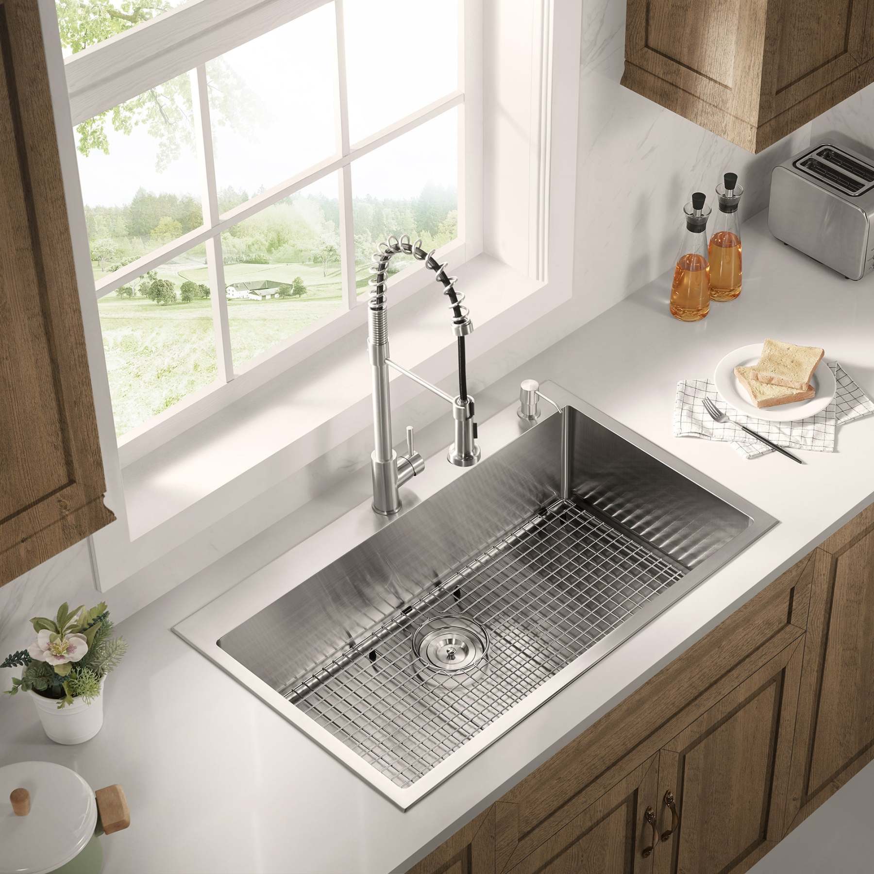 Stainless Steel 36-in. Single Bowl Drop-in or Undermount Kitchen Sink with Thick Deck and Grid, DS3622R-Serene Valley