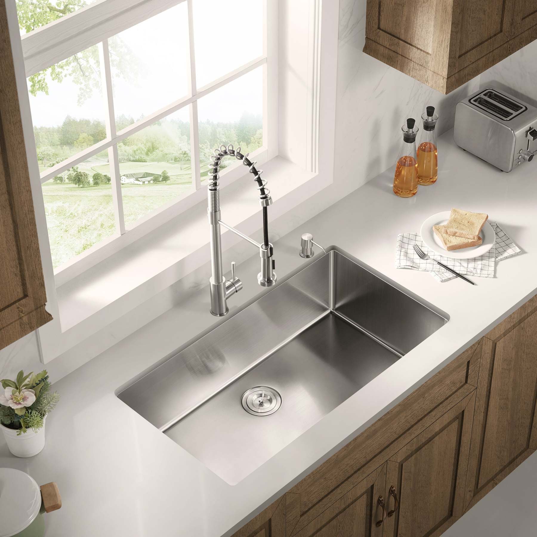 Stainless Steel 36-in. Single Bowl Drop-in or Undermount Kitchen Sink with Thick Deck and Grid, DS3622R-Serene Valley