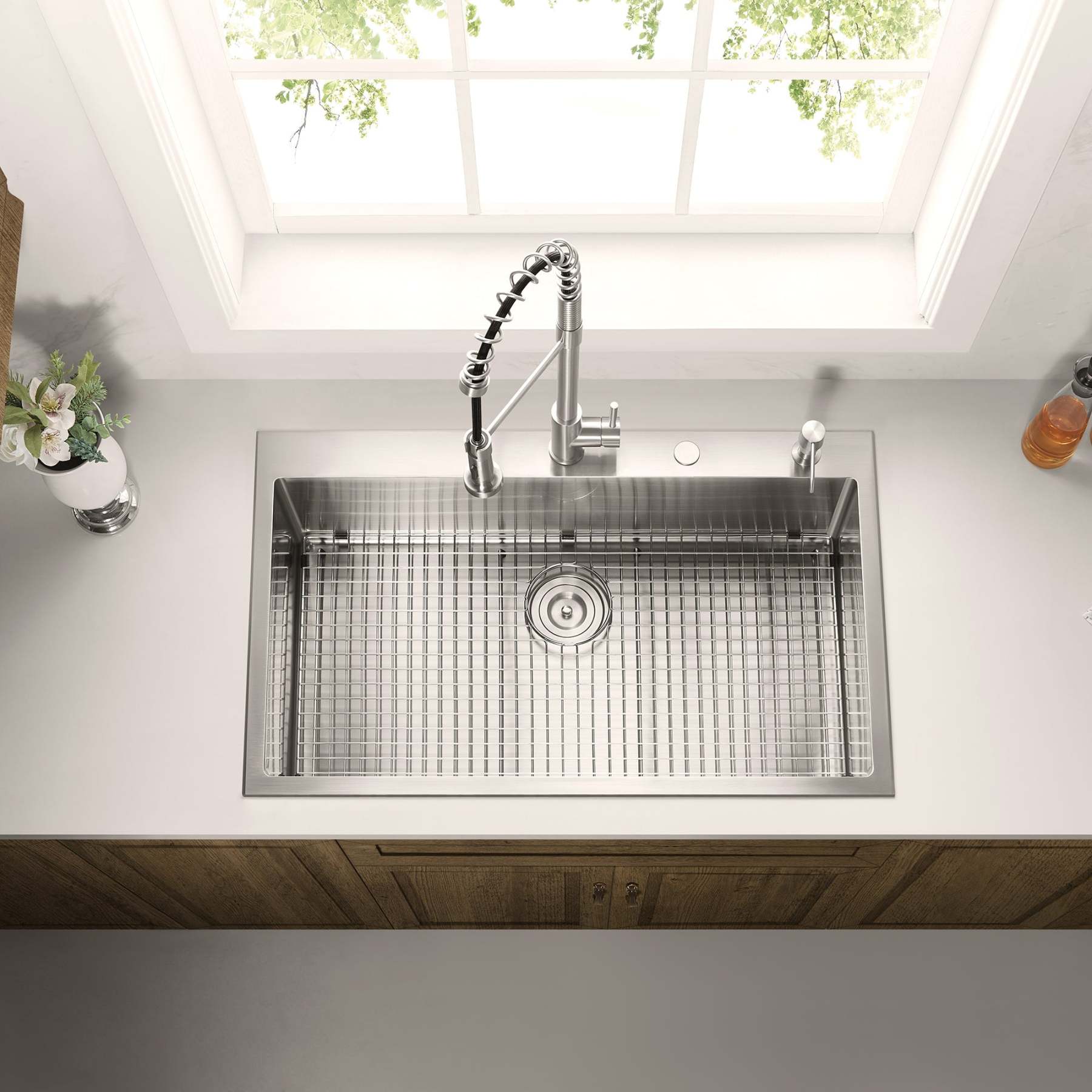 Stainless Steel 36-in. Single Bowl Drop-in or Undermount Kitchen Sink with Thick Deck and Grid, DS3622R-Serene Valley