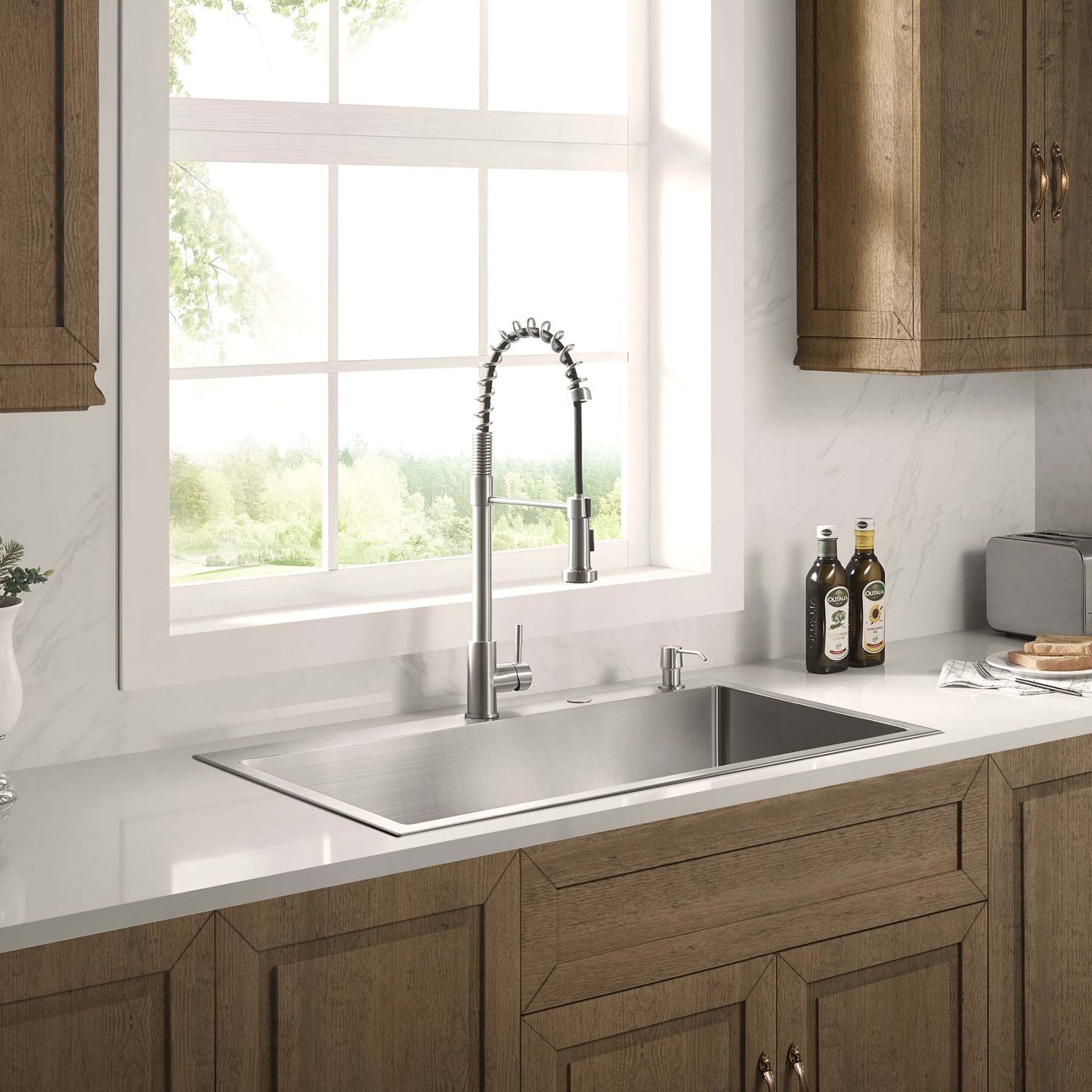 Stainless Steel 36-in. Single Bowl Drop-in or Undermount Kitchen Sink with Thick Deck and Grid, DS3622R-Serene Valley
