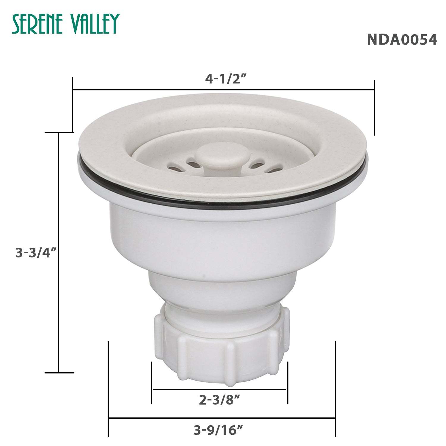 Serene Valley 3-1/2 inch Kitchen Sink Strainer Assembly with Stopper for Matching Color of Granite or Fireclay Sinks - White NDA0054-Serene Valley