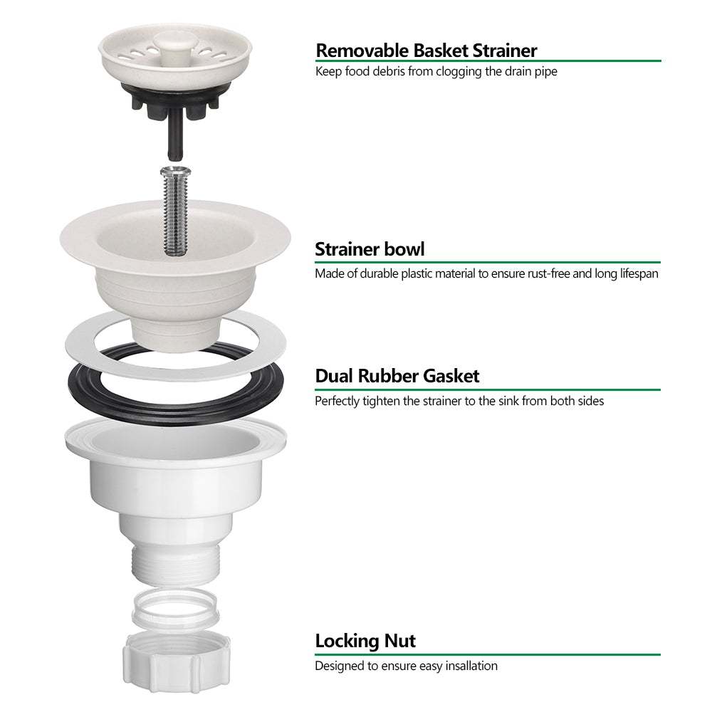 Serene Valley 3-1/2 inch Kitchen Sink Strainer Assembly with Stopper for Matching Color of Granite or Fireclay Sinks - White NDA0054-Serene Valley