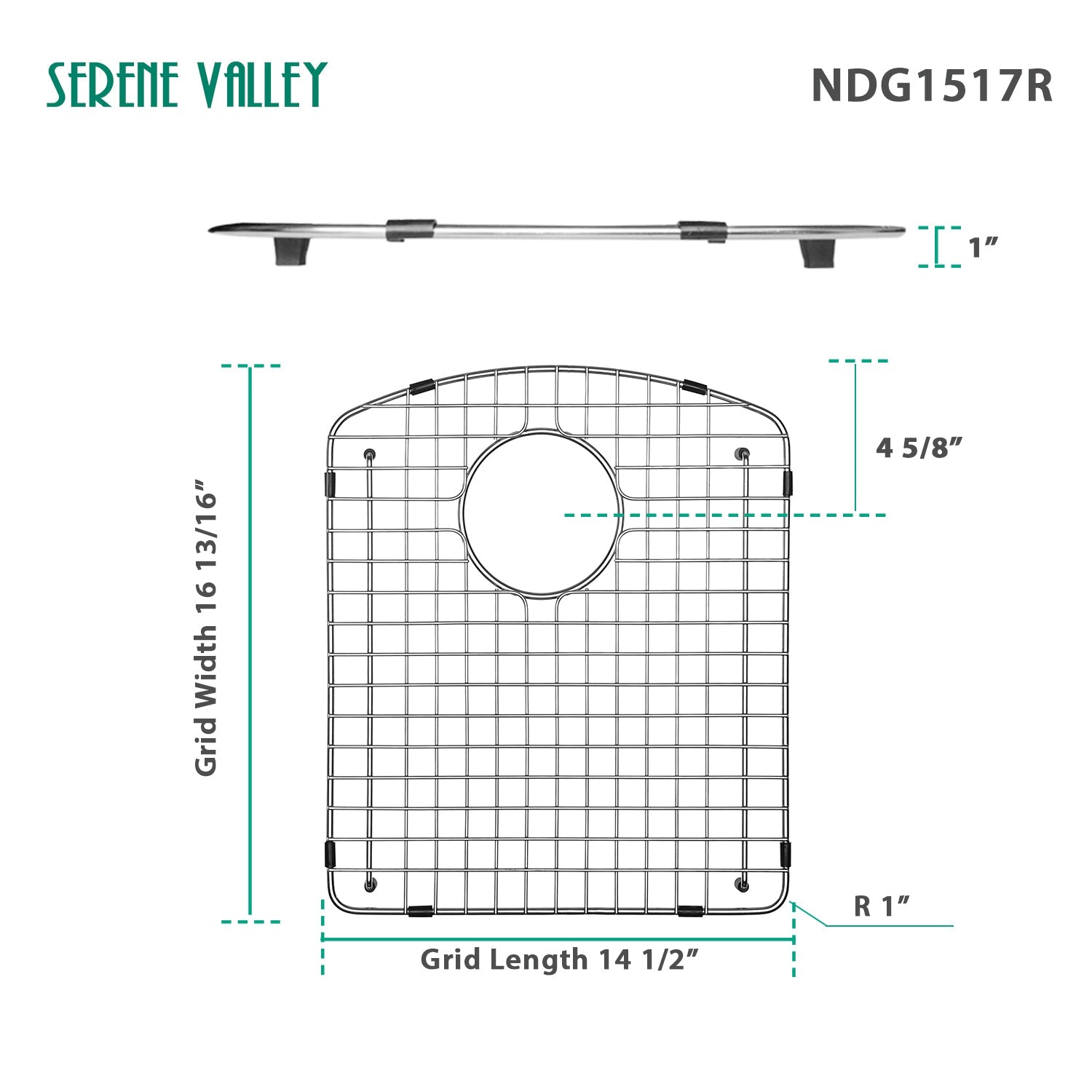 Serene Valley Sink Bottom Grid 14-1/2" L x 16-13/16" W, Rear Drain, Sink Rack NDG1517R-Serene Valley
