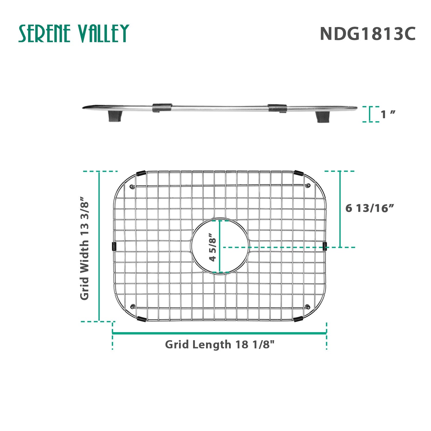 Serene Valley Sink Grid 18-1/8" L x 13-3/8" W, Centered Drain with Corner Radius 3-1/2", NDG1813C-Serene Valley