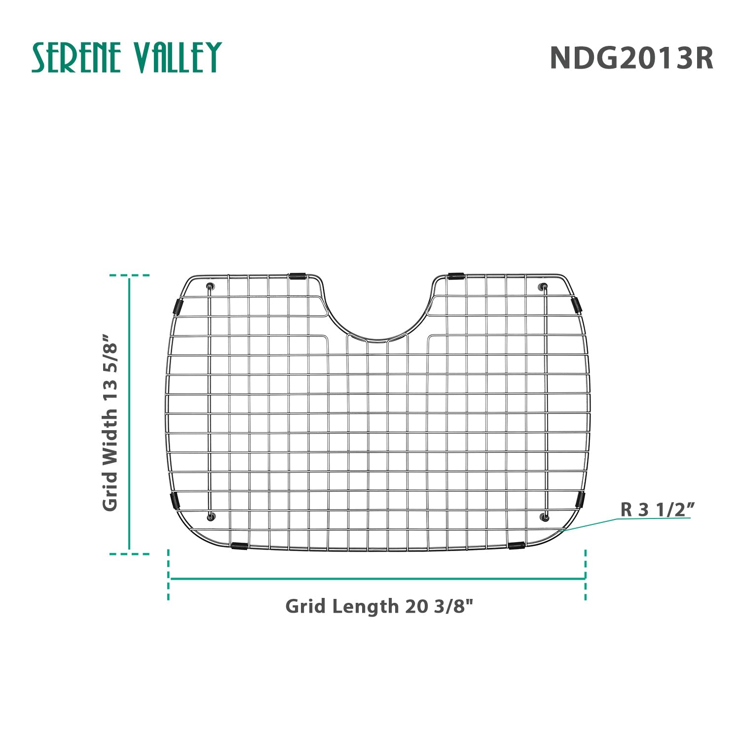 Serene Valley Sink Bottom Grid 20-3/8" x 13-5/8", Rear Drain with Radius 3-1/2", Sink Grid Stainless Steel NDG2013R.-Serene Valley