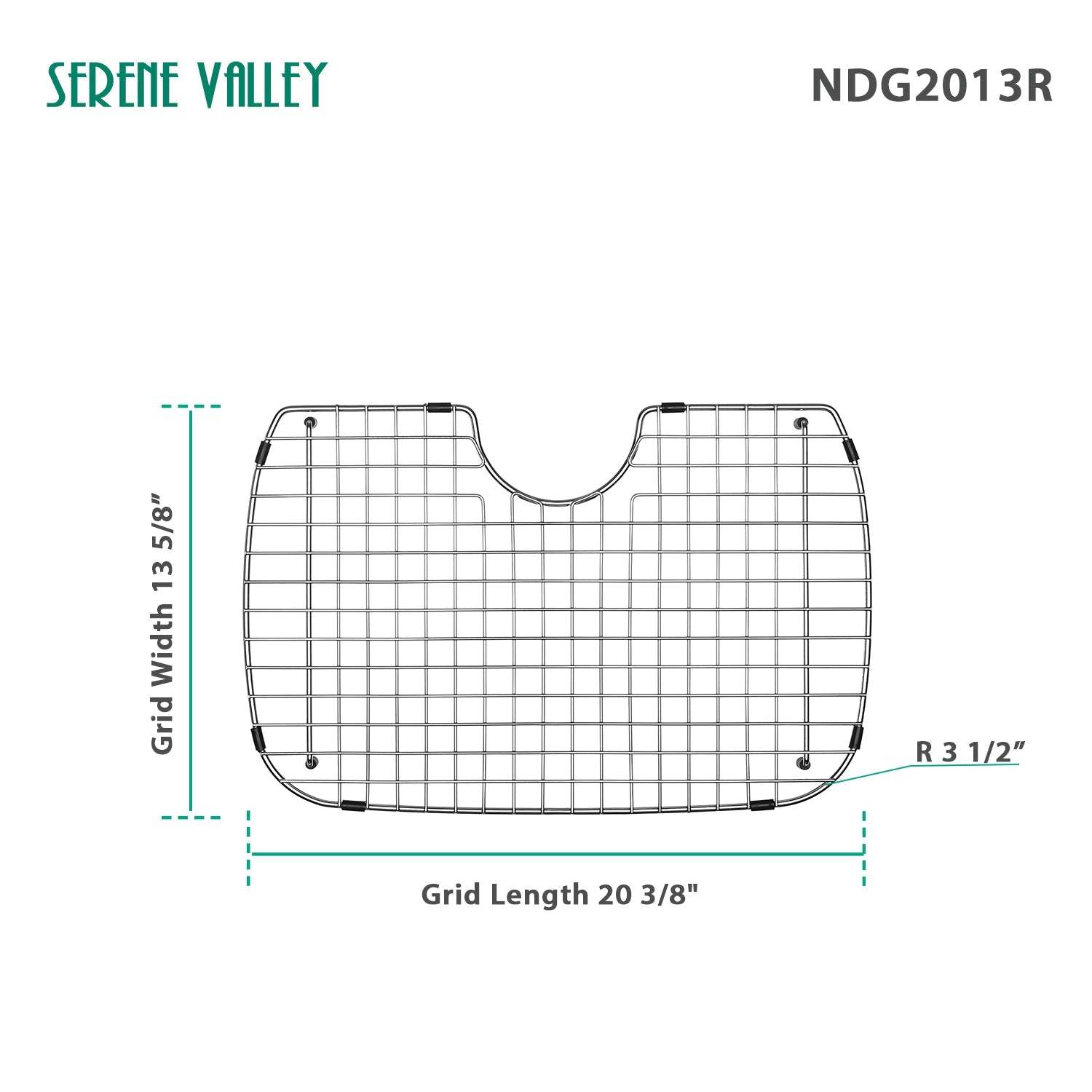 Serene Valley Sink Bottom Grid 20-3/8" x 13-5/8", Rear Drain with Radius 3-1/2", Sink Grid Stainless Steel NDG2013R.-Serene Valley