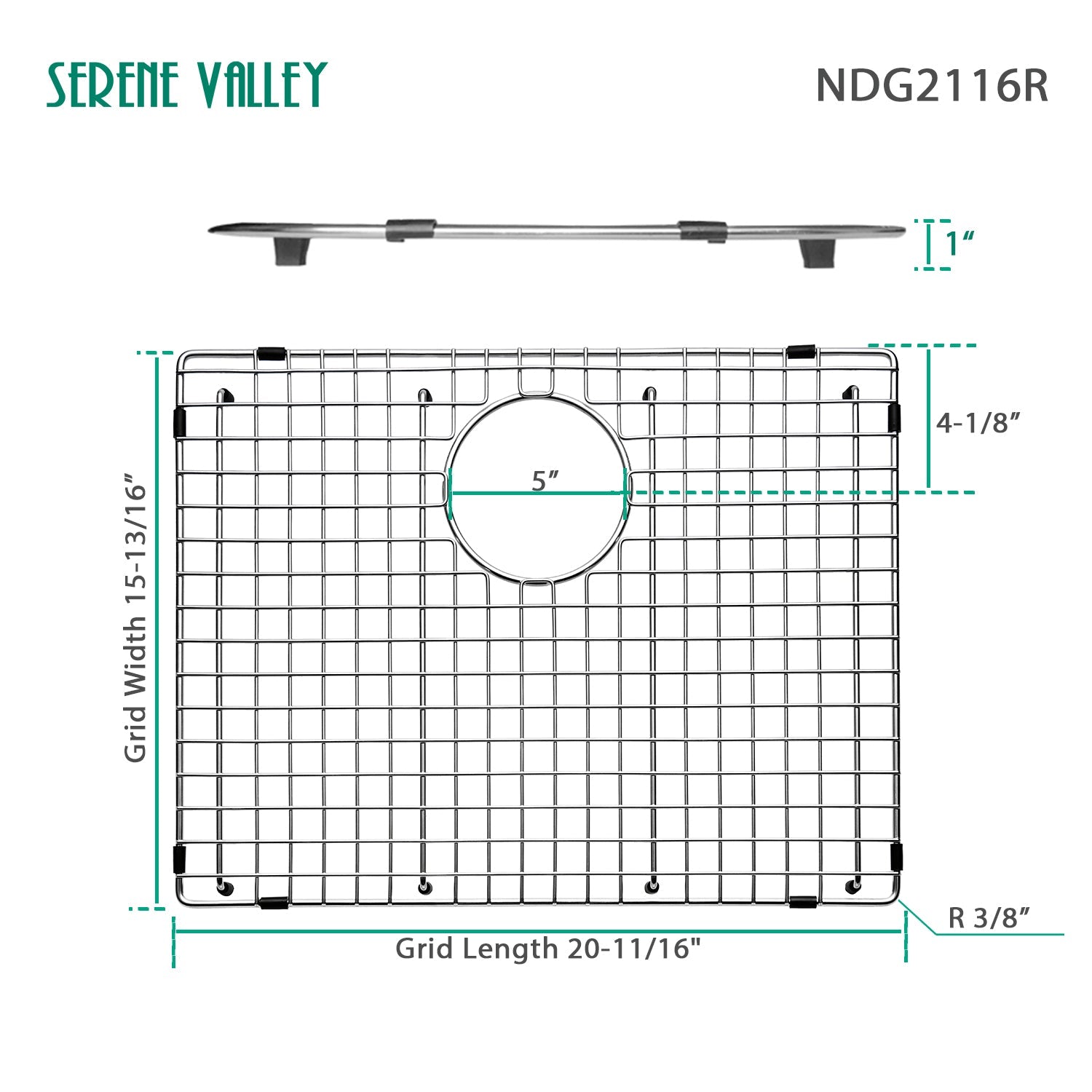 Sink Bottom Grid 20-11/16" X 15-13/16", Rear Drain with Corner Radius 3/16" NDG2116R-Serene Valley