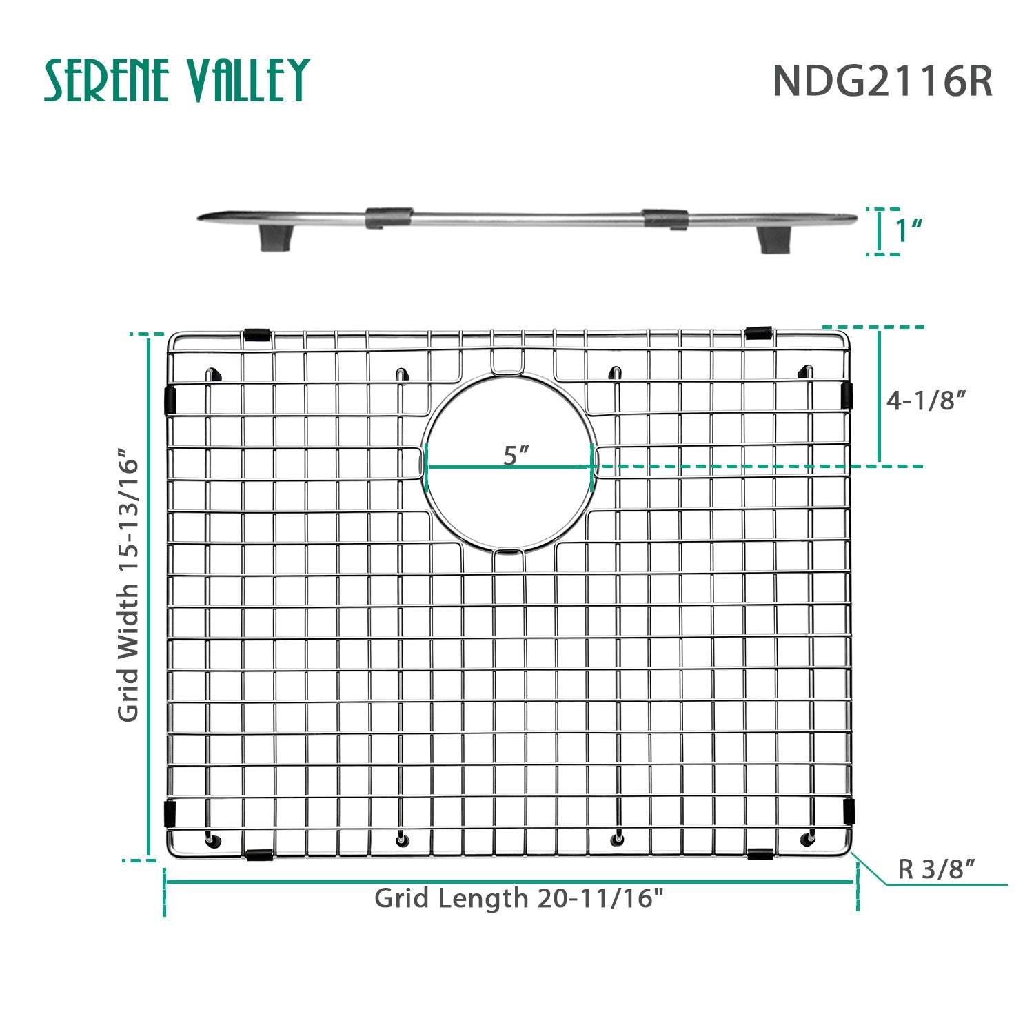 Sink Bottom Grid 20-11/16" X 15-13/16", Rear Drain with Corner Radius 3/16" NDG2116R-Serene Valley