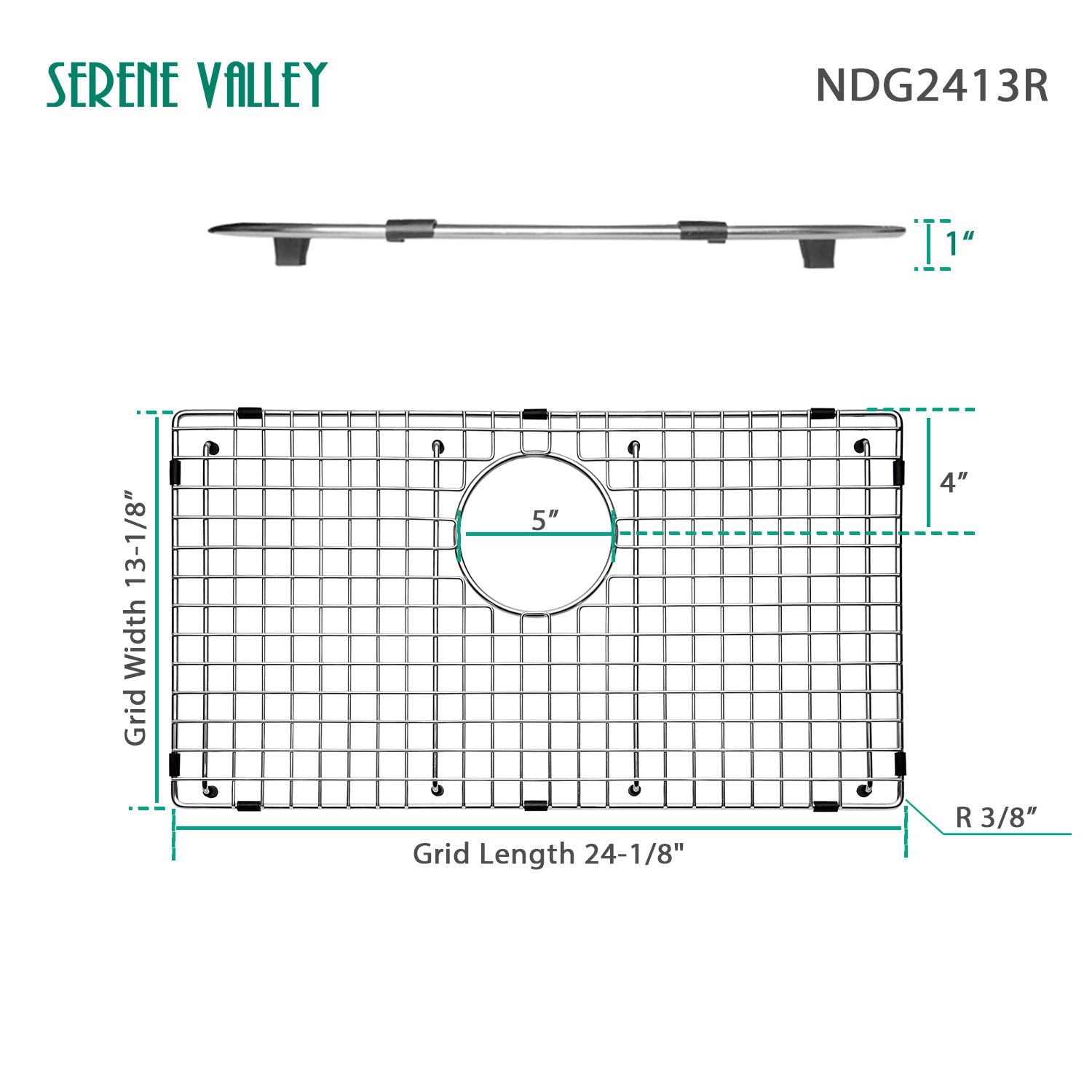 Sink Bottom Grid 24-1/8" X 13-1/8", Rear Drain with Corner Radius 3/16" NDG2413R-Serene Valley
