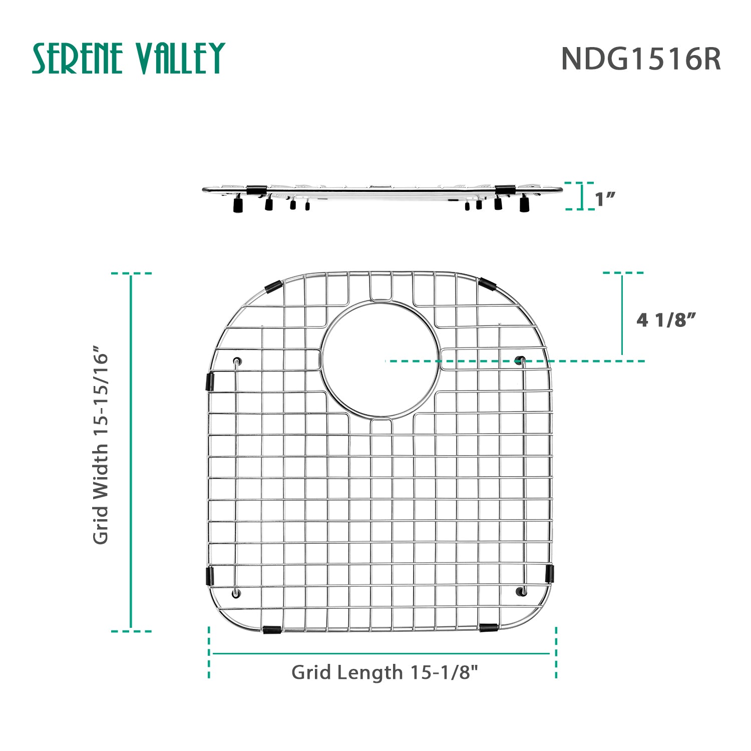 Sink Grid 15-1/8” X 15-15/16“, Rear Drain with Bottom Corner Radius 2-3/8" and Top Corner Radius 5-7/8", NDG1516R-Serene Valley